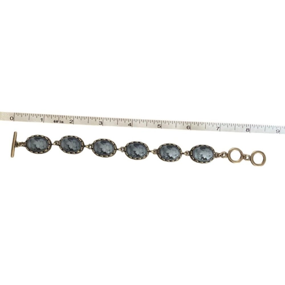 Blue Cameo Bracelet Antique Bronze Tone Toggle Clasp 8.5” Fits 7.5” Wrist - Picture 6 of 6